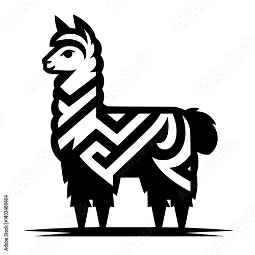 Geometric Llama Logo - Black and White Animal Icon Design