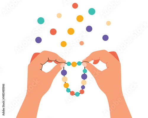 Hands Making Colorful Bead Bracelet with Creativity and Imagination in the Air