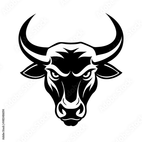 Vector bull face logo. Flat icon symbolizing power, growth, and leadership.