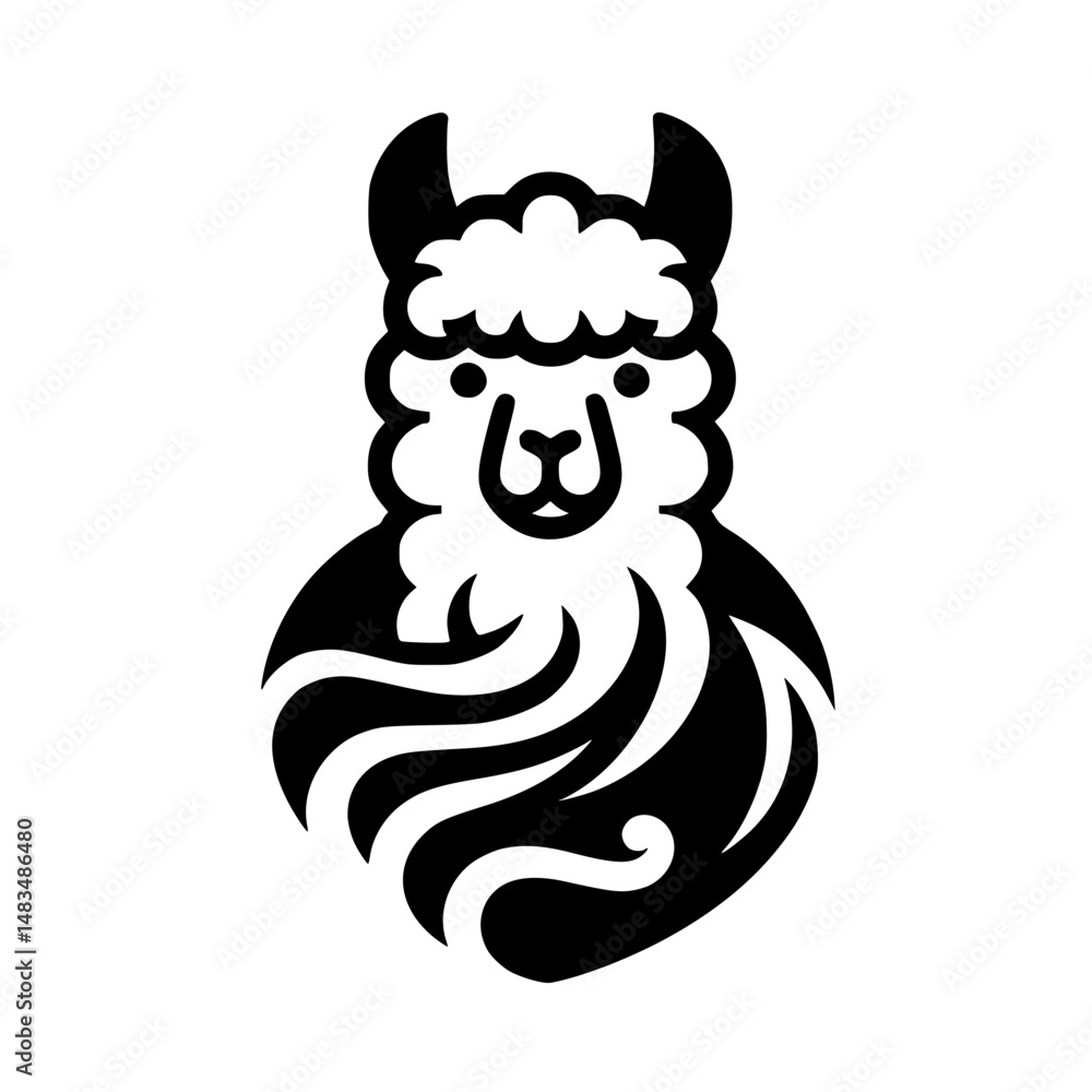 Fototapeta premium Bold Black and White Llama Logo - Vector Illustration