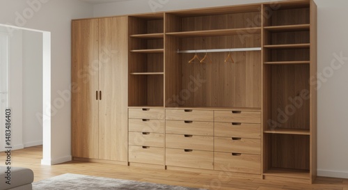 Wallpaper Mural Wooden wardrobe displaying storage solutions and interior design, featuring drawers and shelves Torontodigital.ca