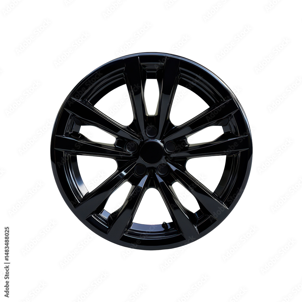 Obraz premium Custom wheel rim cover with sleek metallic finish and geometric cutouts, designed for electric vehicles, on transparent background
