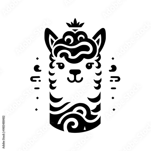Elegant Alpaca Icon: Minimalist Black and White Vector Design