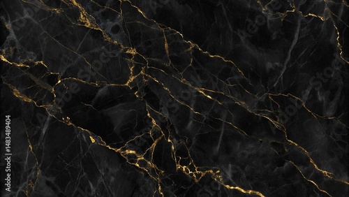 Elegant black marble texture featuring intricate golden veins presents a luxurious and sophisticated aesthetic
