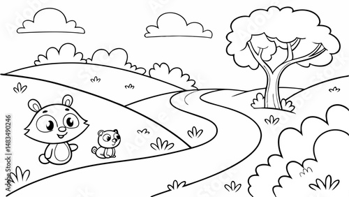 Coloring Page Outline Of a cartoon Cute cartoon river. Coloring pages for kids