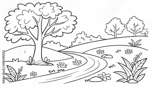 Coloring Page Outline Of a cartoon Cute cartoon river. Coloring pages for kids
