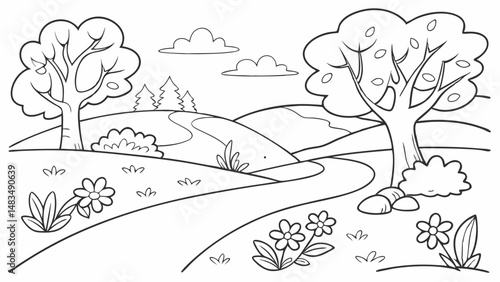 Coloring Page Outline Of a cartoon Cute cartoon river. Coloring pages for kids
