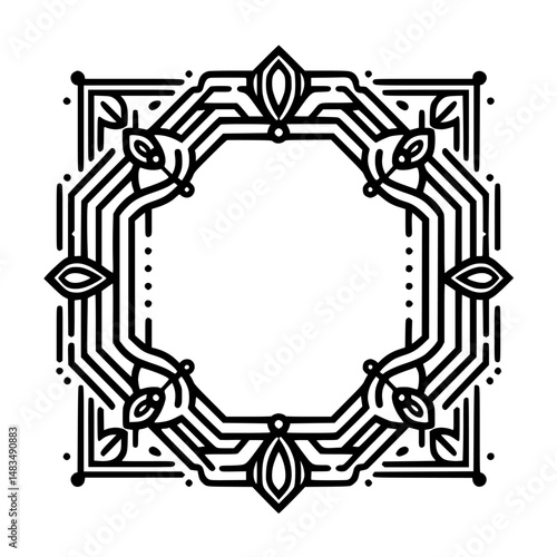 Geometric Floral Frame in Minimalist Black and White