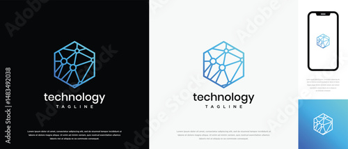 Technology hexagon logo design. Technology connection hexagon logo template. Technology logo symbol icon