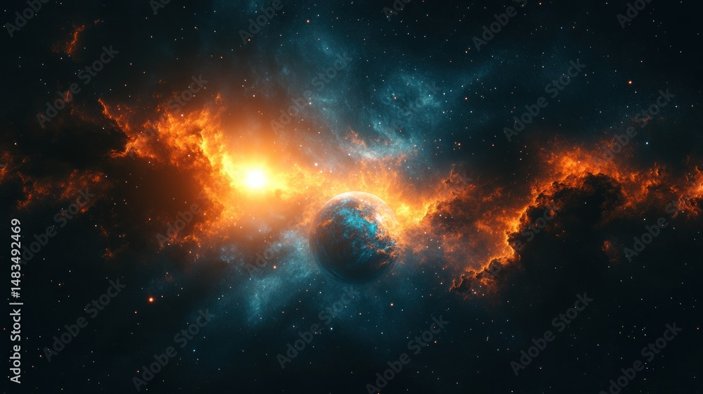 Fototapeta premium Cosmic clash of fiery nebulae