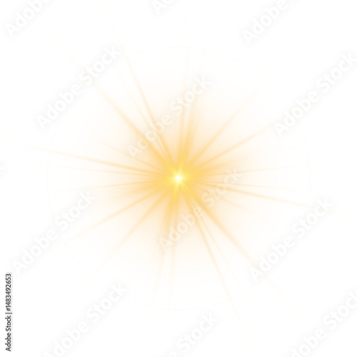 Yellow sun, a flash, a soft glow without departing rays. Star flashed with sparkles isolated on white background. Vector illustration of abstract yellow splash.