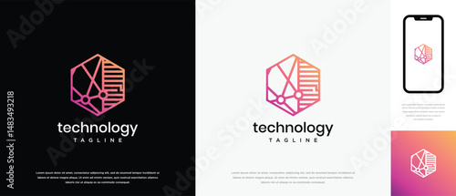 Technology hexagon logo design. Technology connection hexagon logo template. Technology logo symbol icon