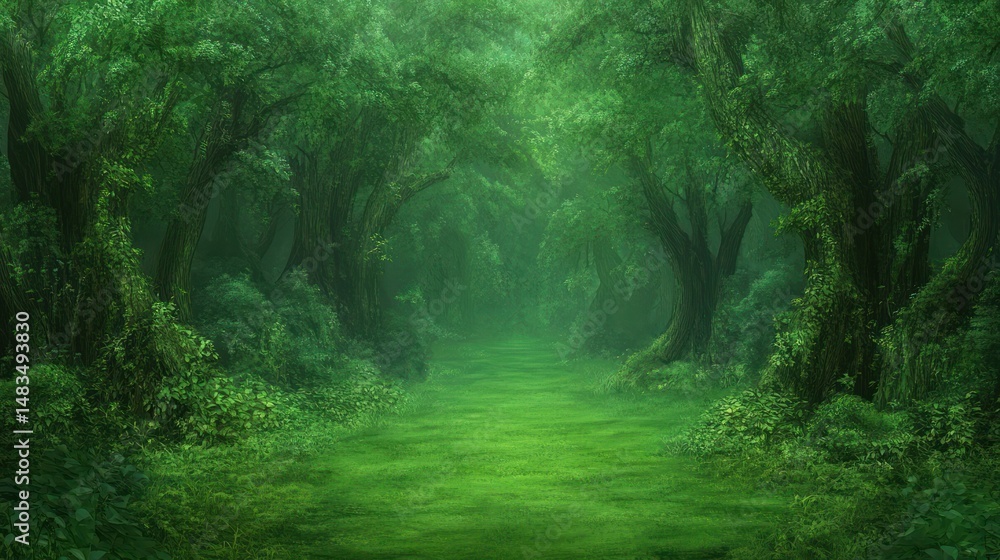 Obraz premium Enchanted Green Forest Path: A Mystical Journey Through Lush Nature
