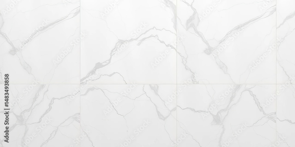 Obraz premium High-resolution top view of white marble tile floor, showcasing luxurious abstract veining patterns, material, bright