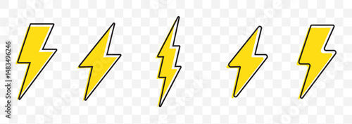 Lightning shapes collection in different styles isolated on Transparent Background. EPS 10.