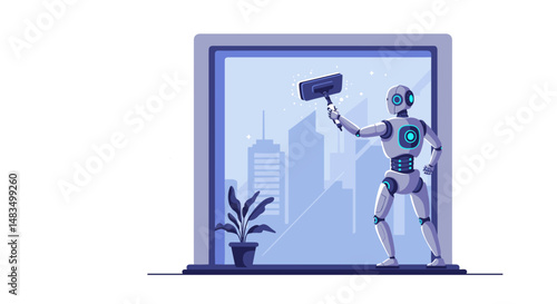 Robot cleaning window in modern urban environment  