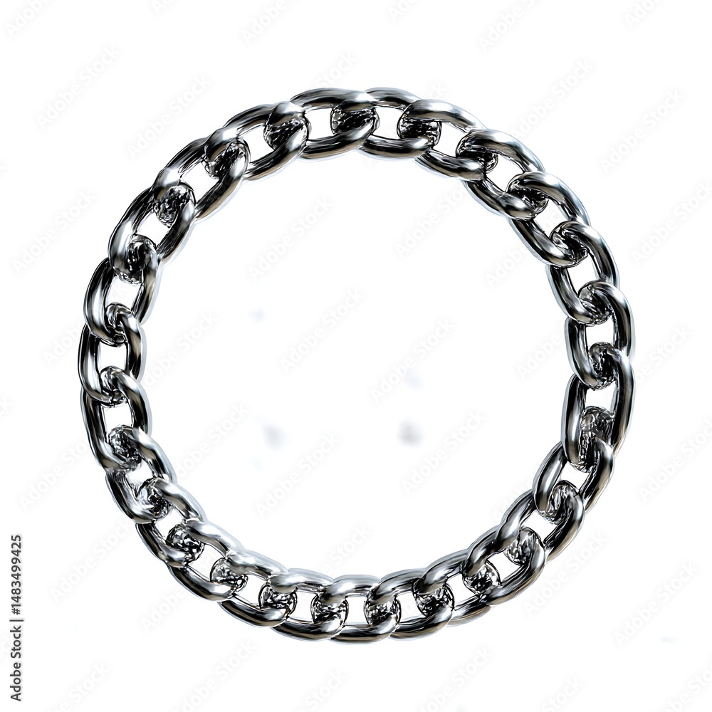 Obraz premium A silver chain is arranged in a perfect circle and isolated against a plain white background