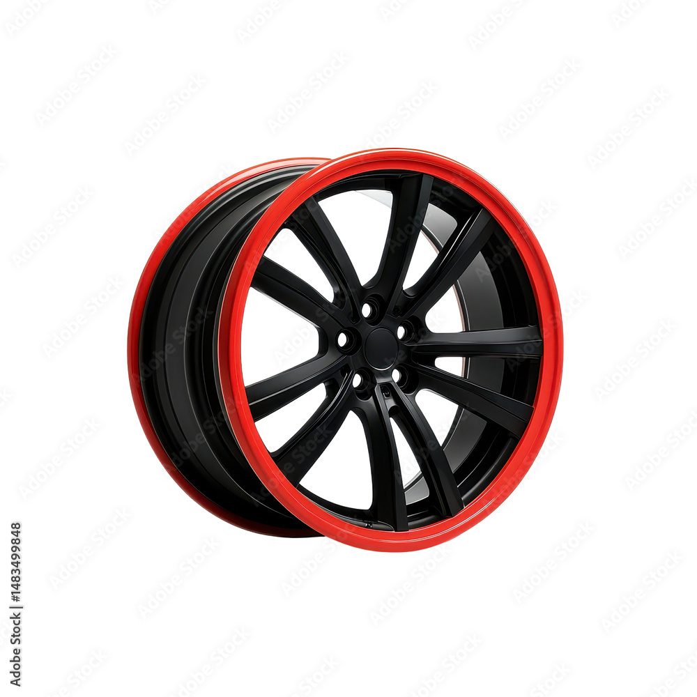 Obraz premium Stylish decorative wheel rim covers with aerodynamic design and bold patterns for modern EVs, on transparent background