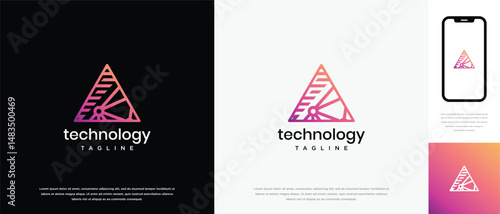 Triangle technology logo design. Triangle technology connection logo template. Technology logo symbol icon