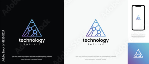 Triangle technology logo design. Triangle technology connection logo template. Technology logo symbol icon