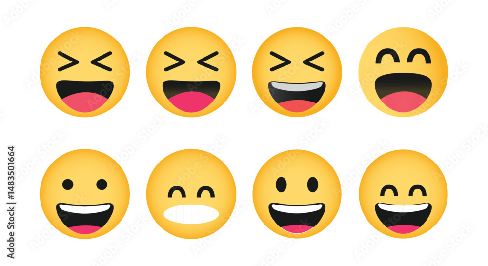 Fototapeta premium Collection of haha Emoji Reactions for Social Network. Isolated on a white background.