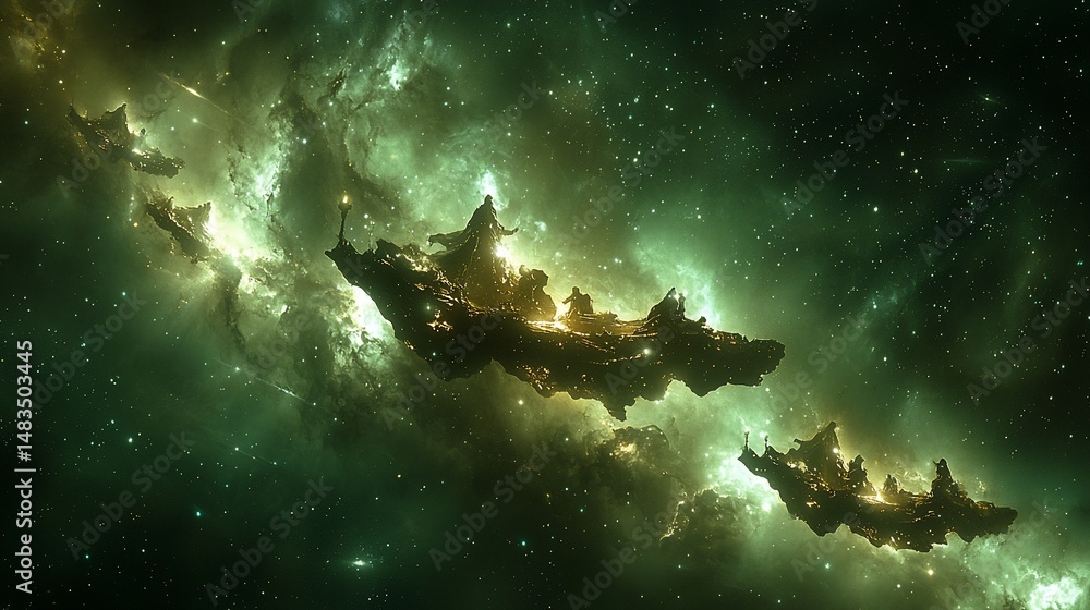 Fototapeta premium Cosmic islands in a vibrant nebula