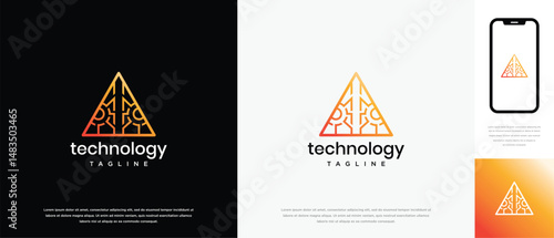 Triangle technology logo design. Triangle technology connection logo template. Technology logo symbol icon
