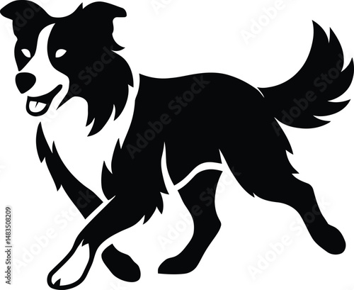 Running Border Collie Silhouette, Active Dog Vector Illustration