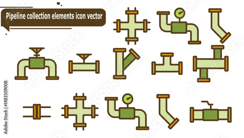  Pipeline collection elements icon vector