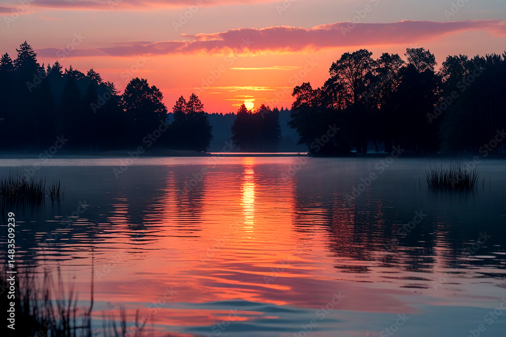 Obraz premium sunset over the river