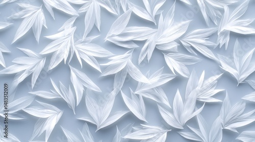 White Leaves on Blue Background