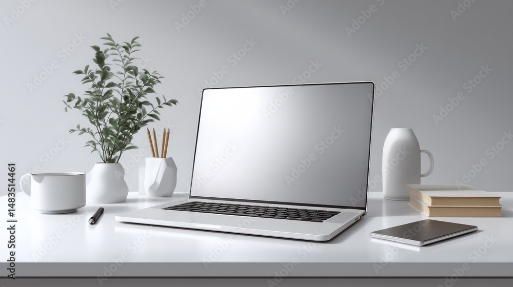 Fototapeta premium Modern workspace with laptop and accessories