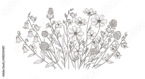 Wallpaper Mural Monochromatic floral illustration Torontodigital.ca