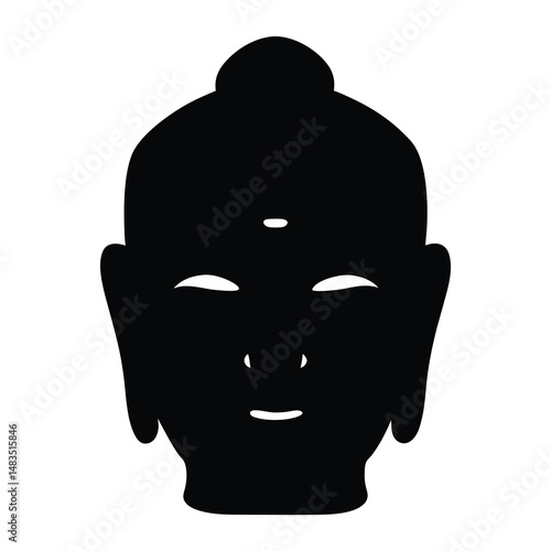 Serene Black Silhouette of a Buddha Head Peaceful Spiritual Icon Meditation Mindfulness Symbol Enlightenment Asian Culture Religious Art Graphic Design Vector Illustration