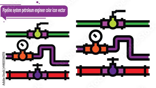  Pipeline system petroleum engineer color icon vector