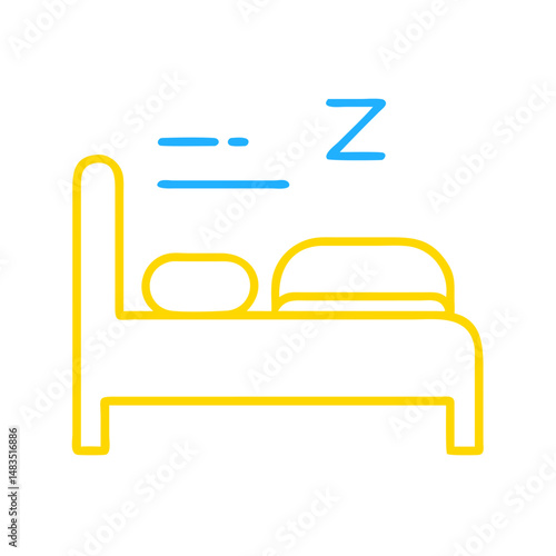Bed with pillows and sleep symbols in simple design