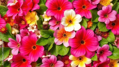 Wallpaper Mural Bright floral pattern with garden flowers and lush green leaves Torontodigital.ca