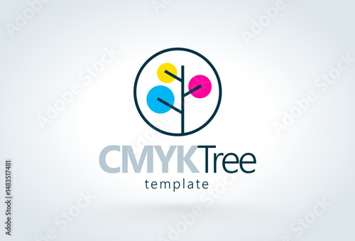 Cmyk Tree Logo. Printing theme Cmyk Color Leafs. Template design vector. White background
