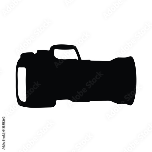 Black Silhouette of a Professional DSLR Camera with a Telephoto Lens