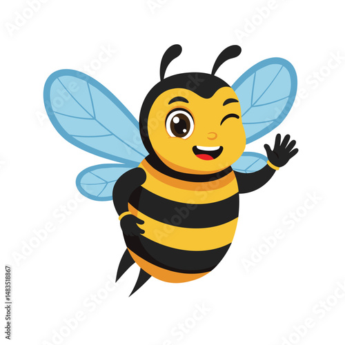 Cartoon cute bee pointing hand - Vector mascot character isolated