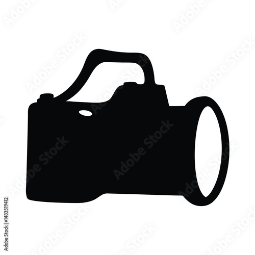 Black Silhouette of a Professional DSLR Camera with Large Lens