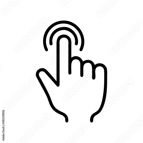 Hand pointing and pressing on a button with circular motion lines  
