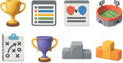 Football league 3d icons set – championship, sports and competition symbols