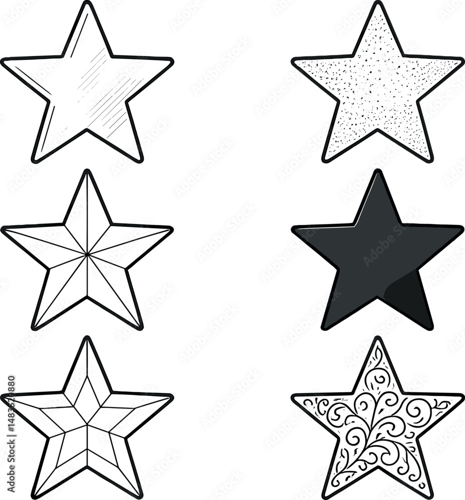 Elegant star icons set – outline, celestial and decorative symbols for design projects Elegant star icons set – outline, celestial and decorative symbols for design projects