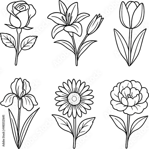 Minimalist floral icons set – outline, botanical and nature-inspired symbols