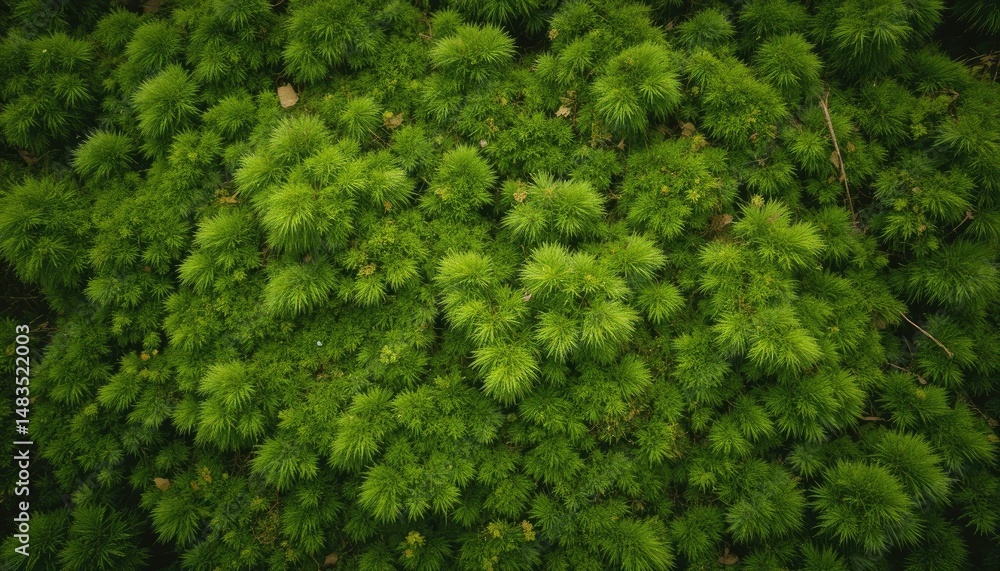 A Lush Green Carpet of Moss: Aerial View of a Vibrant, Textured Mossy Landscape A Lush Green Carpet of Moss: Aerial View of a Vibrant, Textured Mossy Landscape