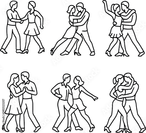Latin dance icons set – silhouette, dance and movement symbol collection