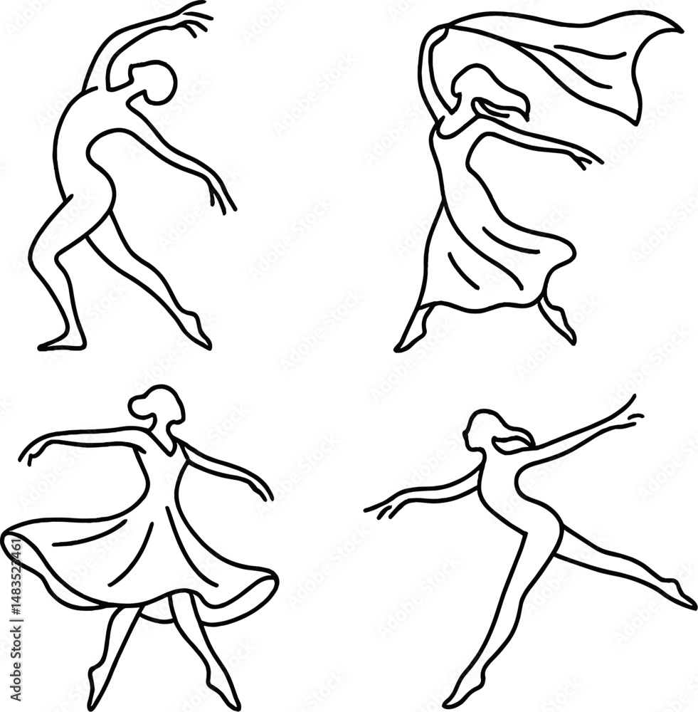 Fototapeta premium Dance silhouettes icons set – silhouette, movement and performance design elements
