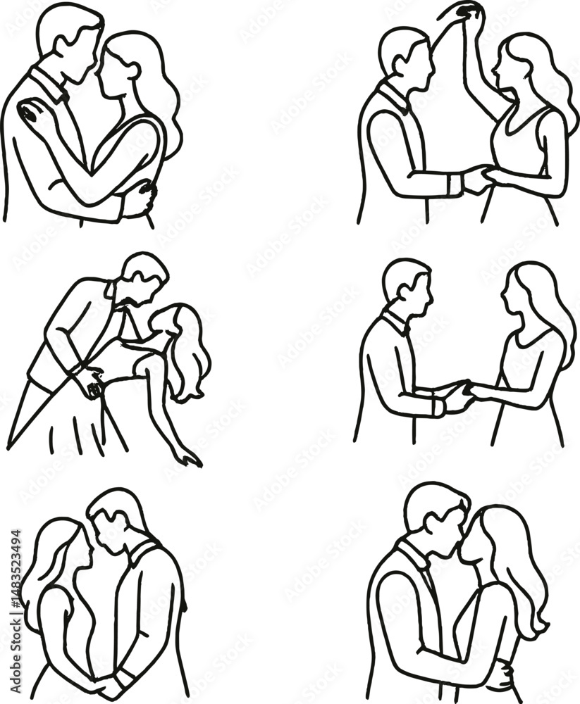 Fototapeta premium Romantic dance silhouettes icons set – simple, elegant and expressive symbols