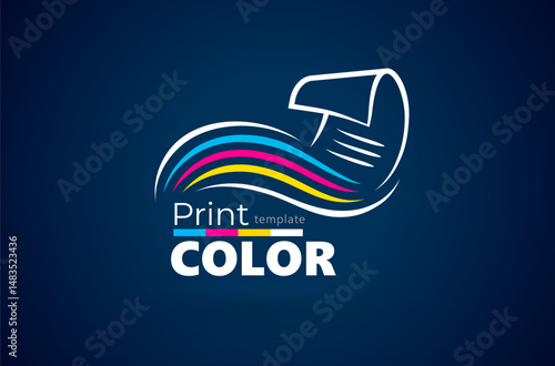Logo Cmyk Lines and Paper Printing. Print theme. Template design vector. Black background